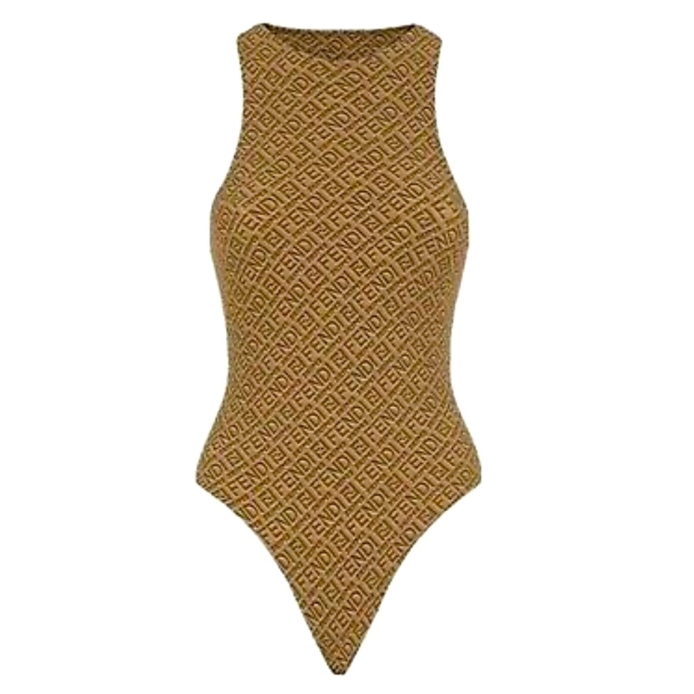 FENDI X SKIMS Tan & Brown California High Neck Bodysuit